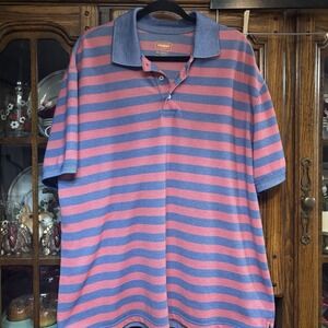 Foundry Men's Polo Shirt Pink Blue Stripe Short Sleeve‎ Size 2XL Big Man